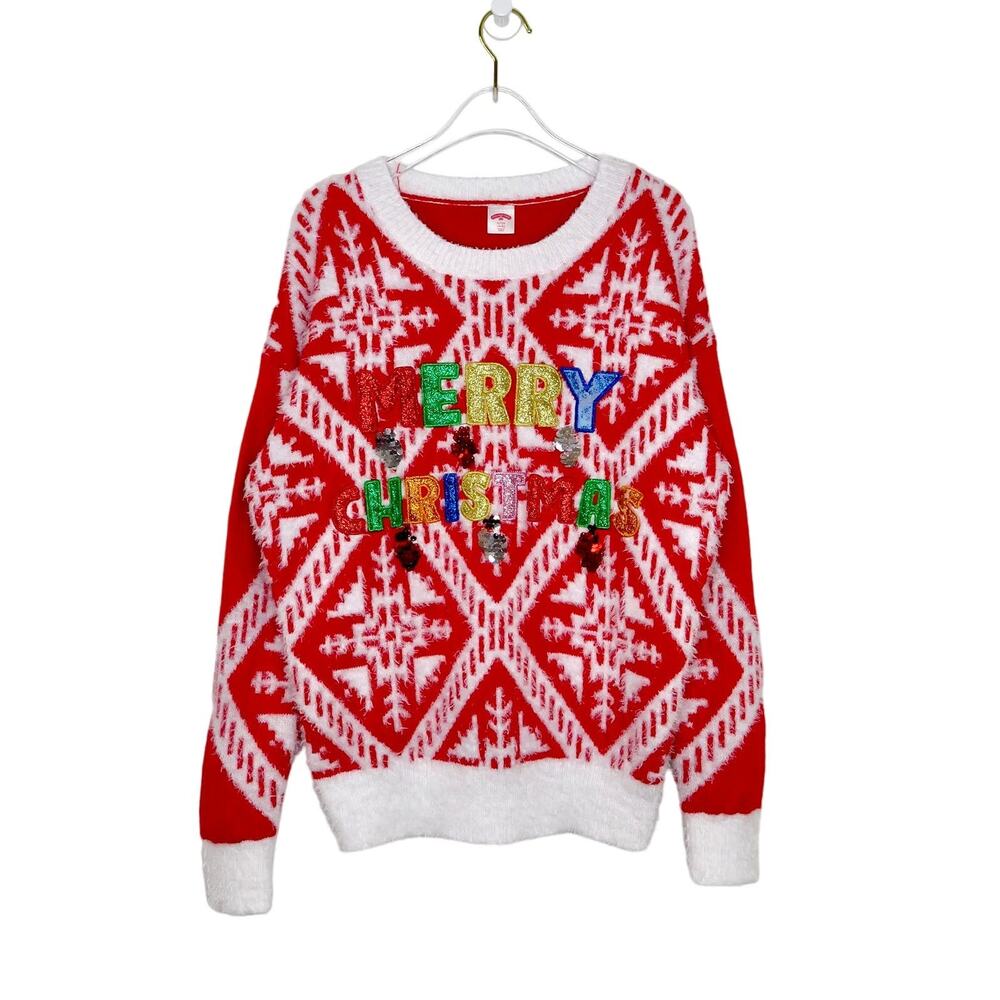 Holiday Time Red Merry Christmas Sweater Ugly Christmas Sweater Small